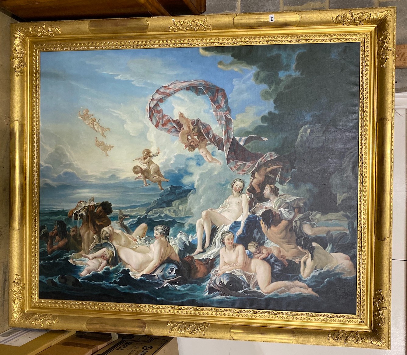 A large modern oil on canvas, Venus with attendants, 160 x 128cm